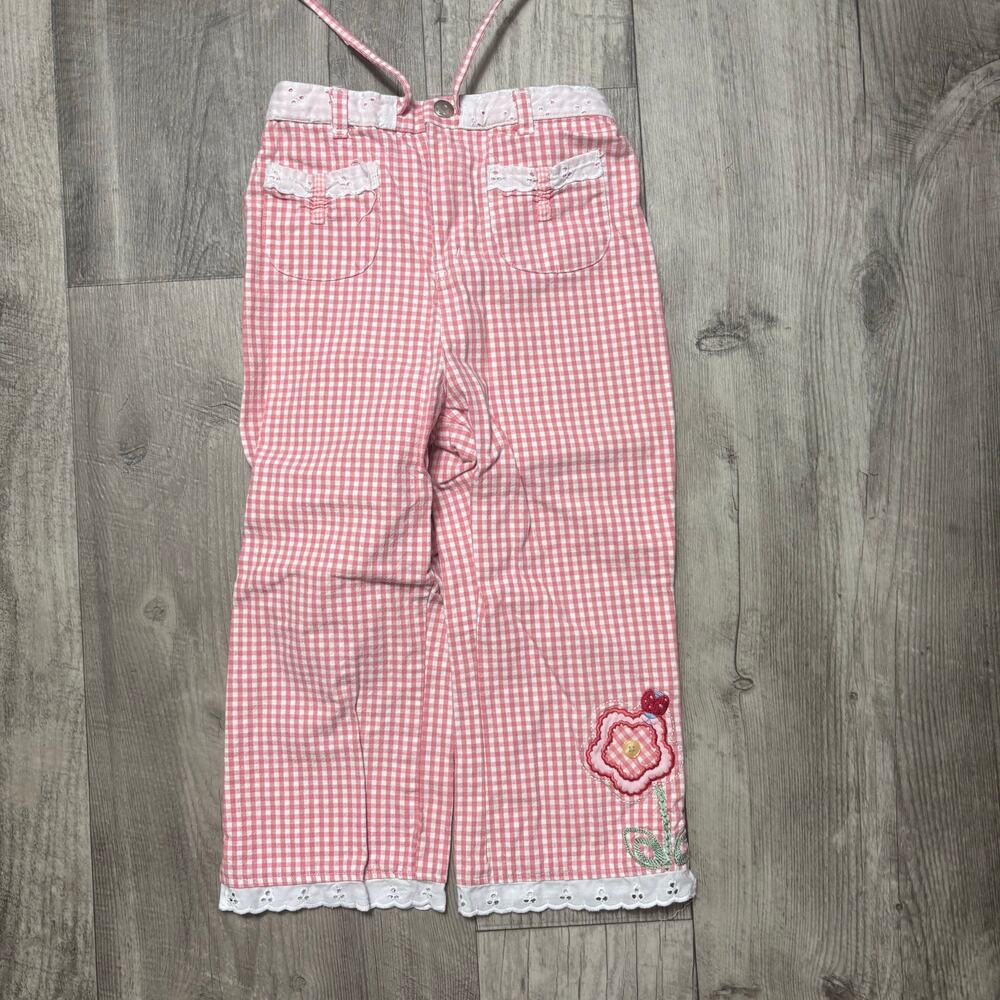 Vintage Girls UR IT Red Gingham Floral Embroidery Pants Size 6